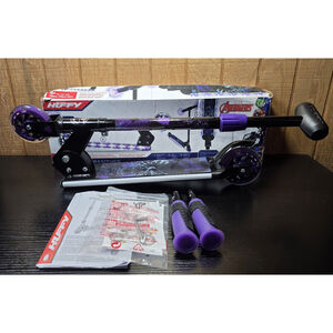 Huffy Marvel Black Panther Kids Scooter LED Lights Folding 2-Wheel Purple Black